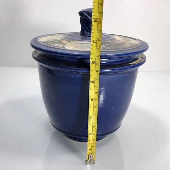 Frog Valley Artisans Handmade Blue Glazed Pottery Pot with Lid - Picture 8 of 9
